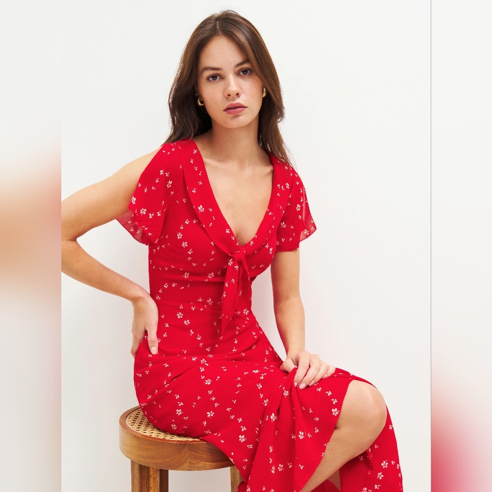 Reformation Talleen maxi formal Dress in Red Fresno Womens Size 0 NWT MSRP $248